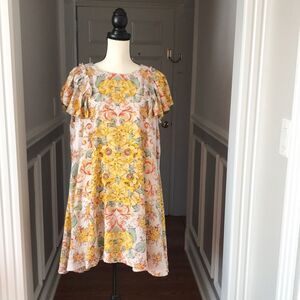 Free People Yara Babydoll  Vibrant Floral Mini Dress with Ruffled Sleeves